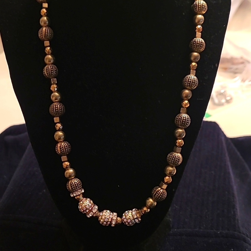 Silver, Crystal  and Metallic  Beaded Necklace